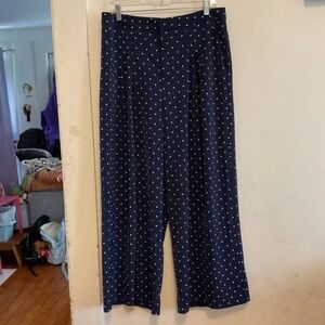 Navy Polka Dot Wide-Leg Pants